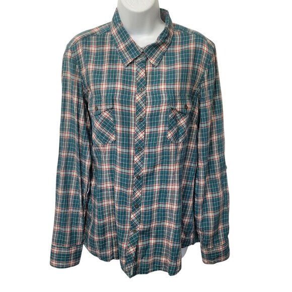 Natural Reflections Shirt Womens L Green Plaid Long Roll Tab Sleeve Button Up - Picture 1 of 10